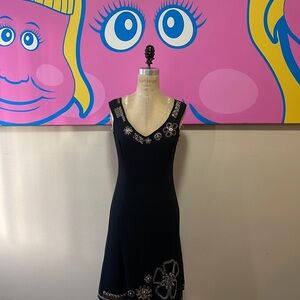 Moschino Black Crepe Dress Metal Hardware Flower